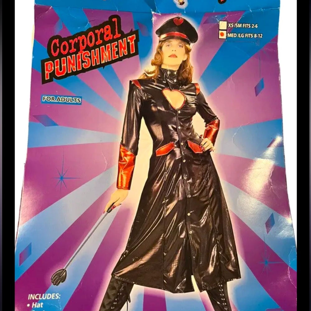 dominatrix costume sexy Corporal Punishment Long BLACK RED Jacket Snap Duster Lg